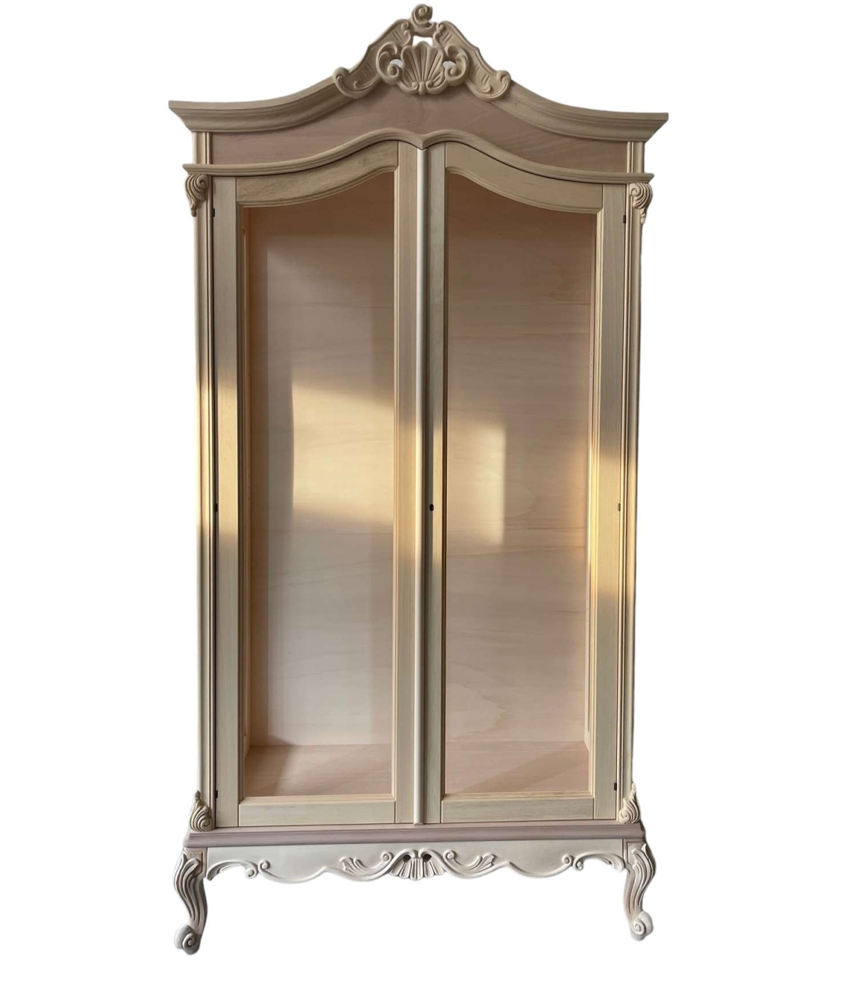 MOBILI 2G - Vetrina 2 ante classica barocco Legno grezzo 114x46x214 vista frontale