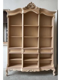 MOBILI 2G - Libreria a giorno 3 cassetti classica barocco Legno grezzo 165x38x236 vista frontale