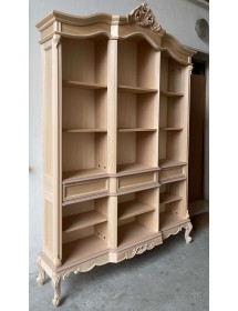 MOBILI 2G - Libreria a giorno 3 cassetti classica barocco Legno grezzo 165x38x236 vista frontale