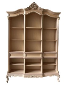 MOBILI 2G - Libreria a giorno 3 cassetti classica barocco Legno grezzo 165x38x236 vista frontale
