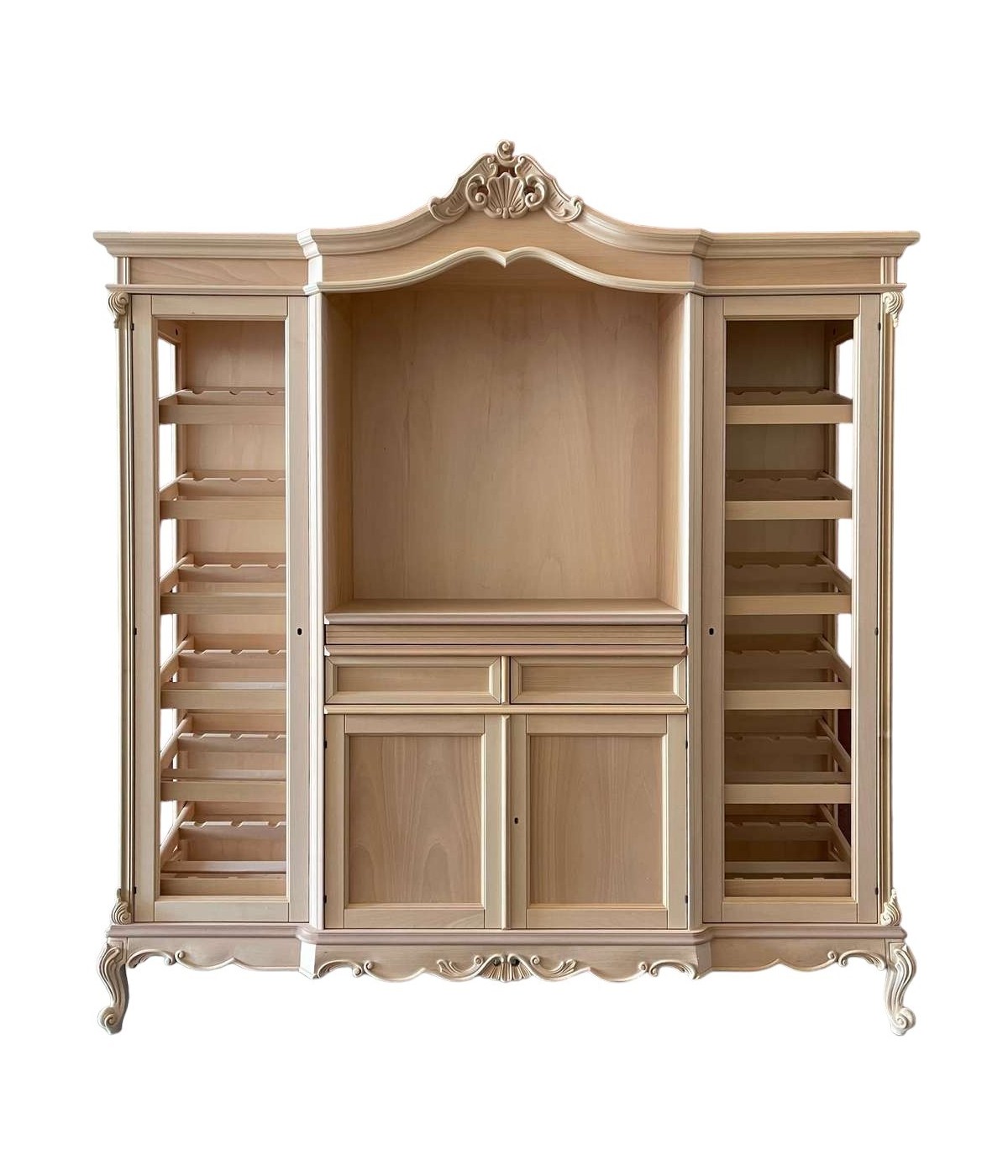 MOBILI 2G - Cantinetta porta bottiglie classica barocco Legno grezzo 215x63x236 vista frontale