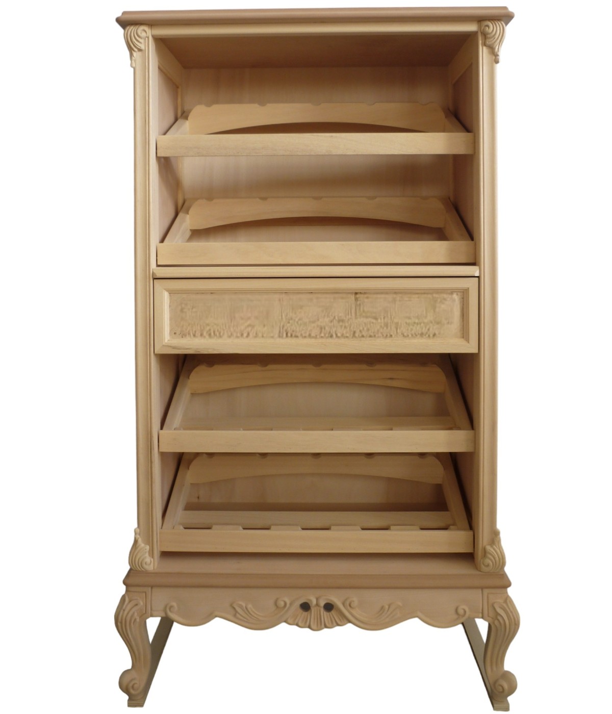 MOBILI 2G - Cantinetta porta bottiglie classica barocco Legno grezzo 87x48x149 vista frontale