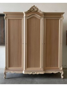 MOBILI 2G - Armadio 3 porte classico barocco Legno grezzo 193x73x230 vista frontale