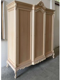 MOBILI 2G - Armadio 3 porte classico barocco Legno grezzo 193x73x230 vista frontale
