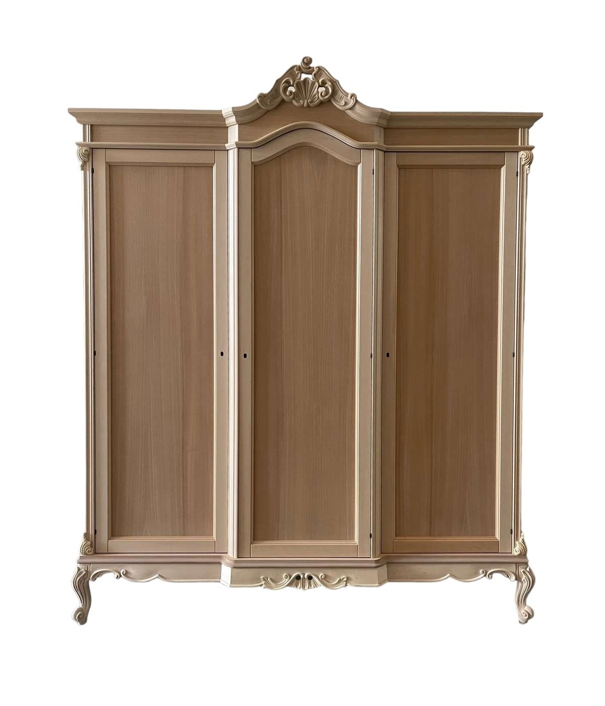 MOBILI 2G - Armadio 3 porte classico barocco Legno grezzo 193x73x230 vista frontale
