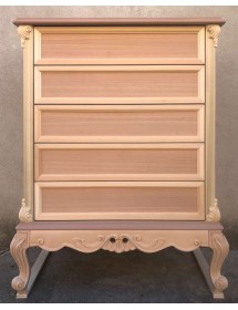 MOBILI 2G - Cassettiera 5 cassetti classica barocco Legno grezzo 87x48x110 vista frontale
