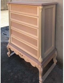 MOBILI 2G - Cassettiera 5 cassetti classica barocco Legno grezzo 87x48x110 vista frontale