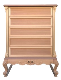 MOBILI 2G - Cassettiera 5 cassetti classica barocco Legno grezzo 87x48x110 vista frontale