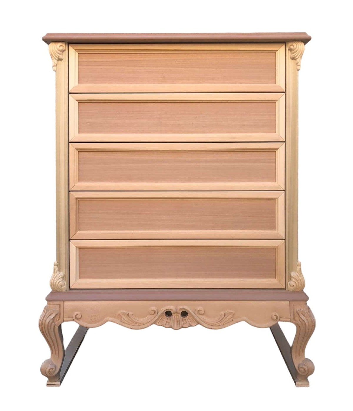 MOBILI 2G - Cassettiera 5 cassetti classica barocco Legno grezzo 87x48x110 vista frontale