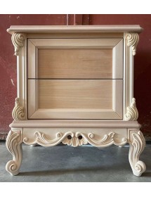MOBILI 2G - Comodino 2 cassetti classico barocco Legno grezzo 55x37x60 vista frontale