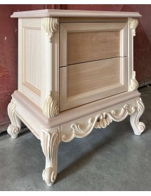 MOBILI 2G - Comodino 2 cassetti classico barocco Legno grezzo 55x37x60 vista frontale