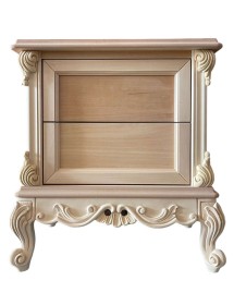MOBILI 2G - Comodino 2 cassetti classico barocco Legno grezzo 55x37x60 vista frontale