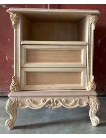 MOBILI 2G - Comodino 2 cassetti 1 vano classico barocco Legno grezzo 57x42x71 vista frontale