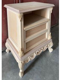 MOBILI 2G - Comodino 2 cassetti 1 vano classico barocco Legno grezzo 57x42x71 vista frontale