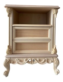 MOBILI 2G - Comodino 2 cassetti 1 vano classico barocco Legno grezzo 57x42x71 vista frontale