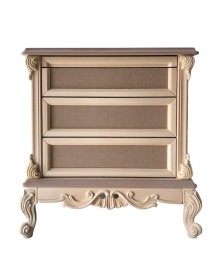 MOBILI 2G - Comodino 3 cassetti 1 tiretto classico barocco Legno grezzo 68x55x70 vista frontale