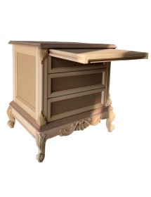 MOBILI 2G - Comodino 3 cassetti 1 tiretto classico barocco Legno grezzo 68x55x70 vista frontale blum