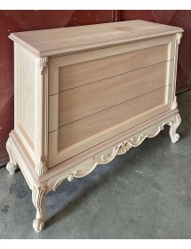 MOBILI 2G - Cassettiera 3 cassetti classica barocco Legno grezzo 120x47x90 vista frontale