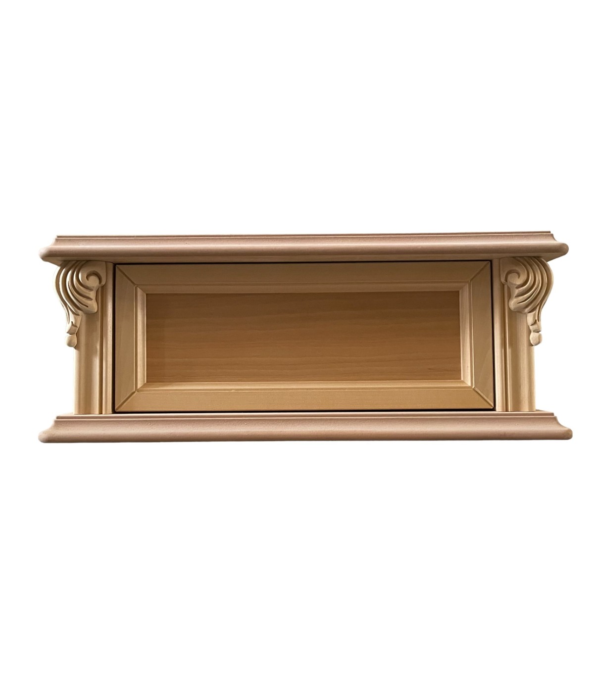 MOBILI 2G - Comodino sospeso 1 cassetto classica barocco Legno grezzo 55x34x21 vista frontale