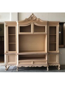 MOBILI 2G - Parete porta tv classica barocco Legno grezzo 258x60x255 vista frontale