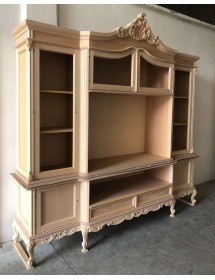 MOBILI 2G - Parete porta tv classica barocco Legno grezzo 258x60x255 vista frontale