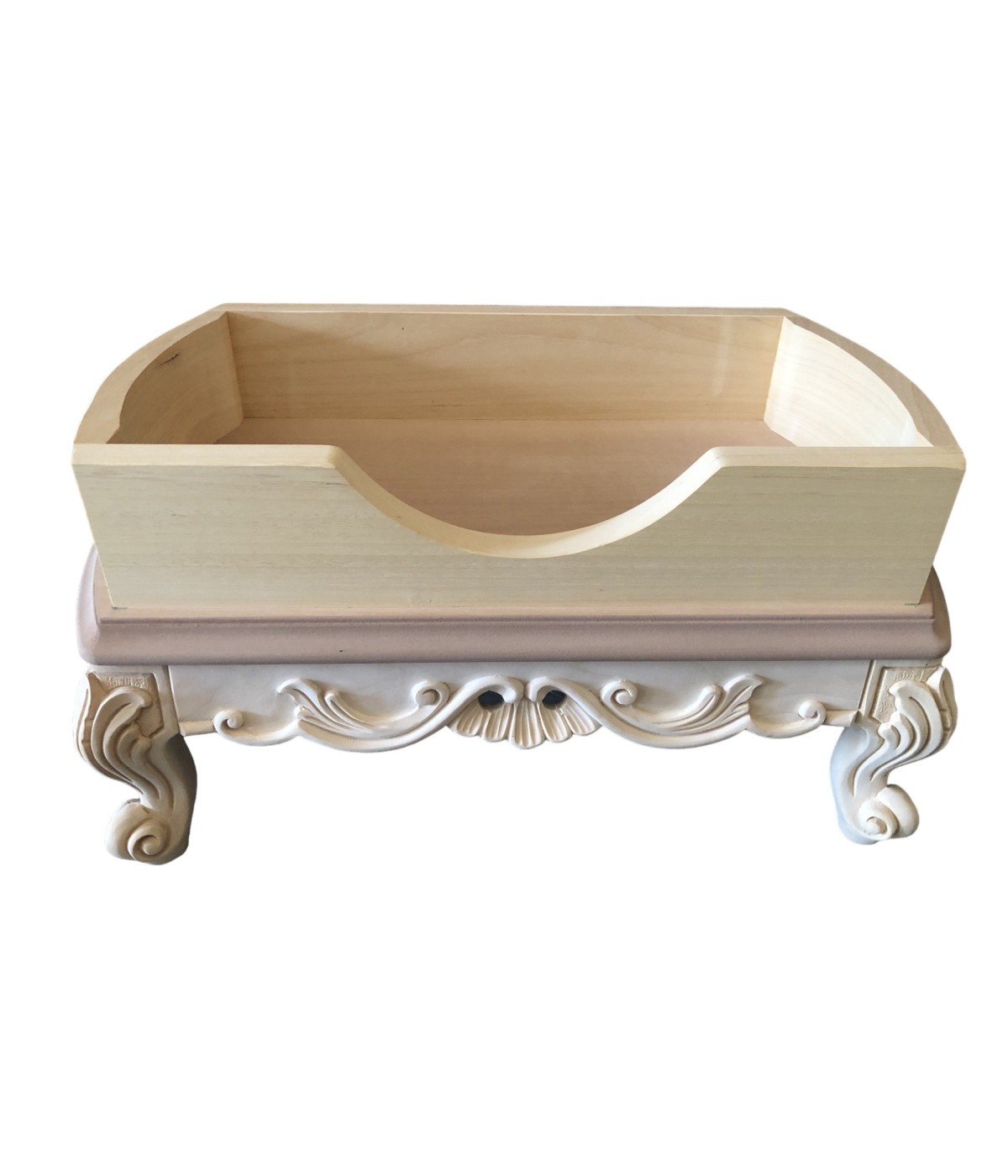 MOBILI 2G - Pouff per gatti classica barocco Legno grezzo 59x40x30 vista frontale