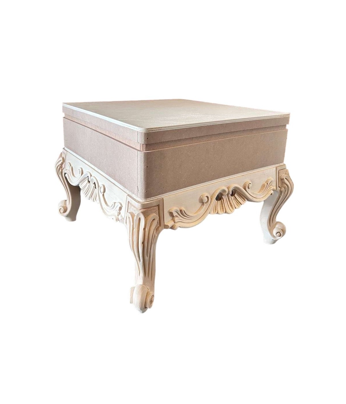 MOBILI 2G - Pouff classico barocco Legno grezzo 54x54x48 vista frontale