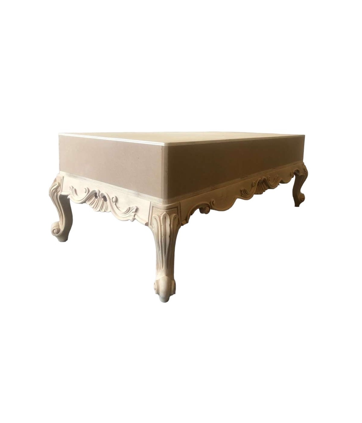 MOBILI 2G - Panca scendiletto classico barocco Legno grezzo 120x60x48 vista frontale