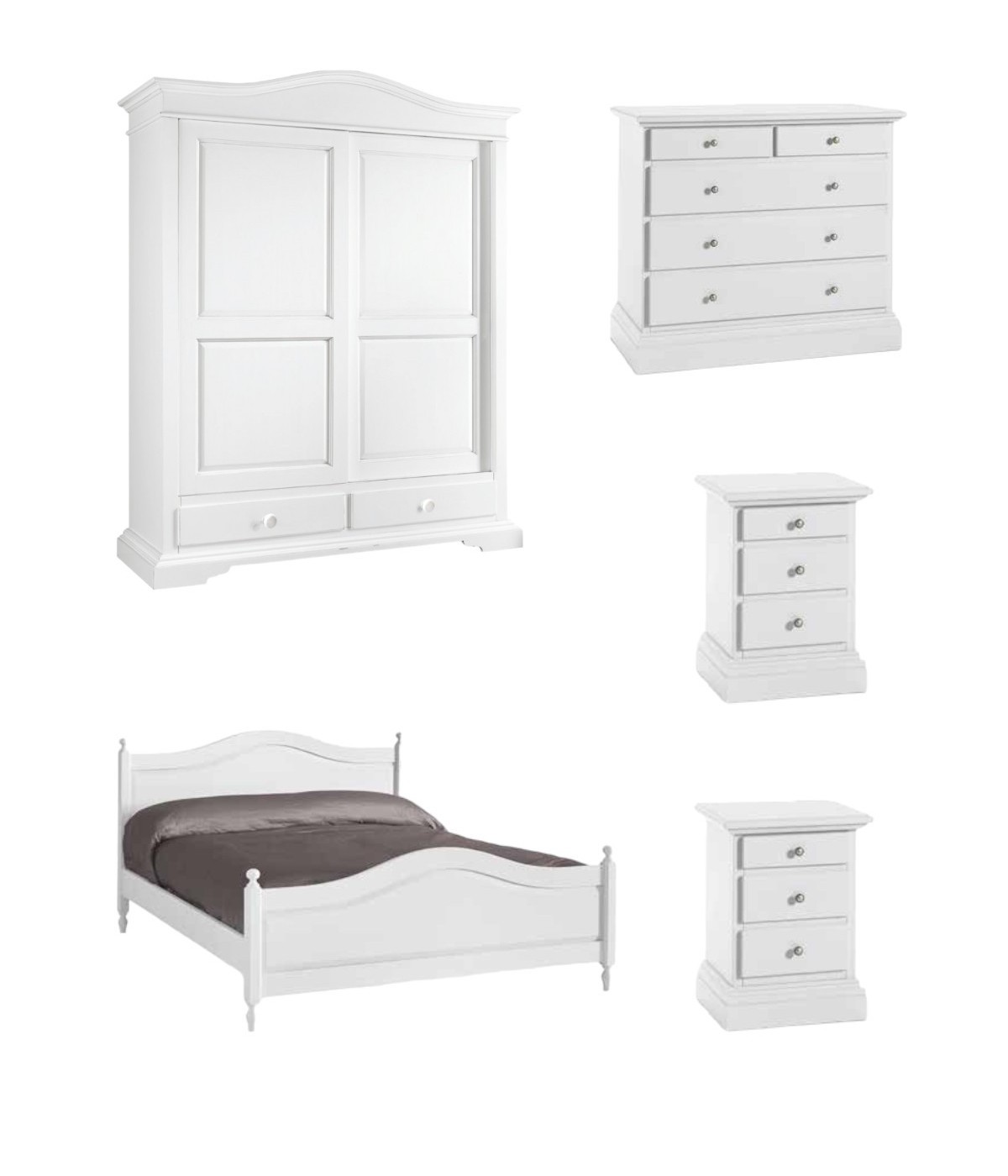 MOBILI 2G - Camera da letto matrimoniale completa shabby chic bianco vista frontale