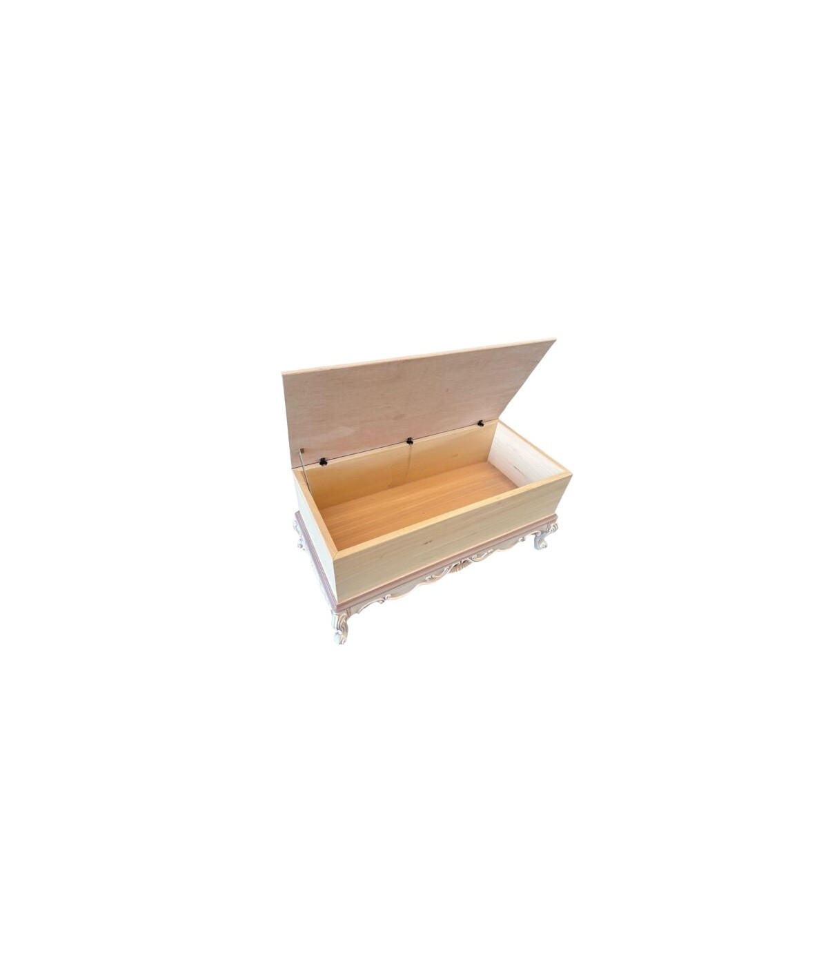 MOBILI 2G - Panca scendiletto contenitore classico barocco Legno grezzo 120x60x55 vista frontale