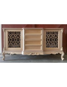 MOBILI 2G - Credenza 2 porte 4 cassetti classica barocco Legno grezzo incisa 174x60x92 vista frontale