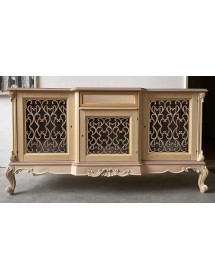 MOBILI 2G - Credenza 3 porte 1 cassetto classica barocco Legno grezzo incisa 174x60x92 vista frontale