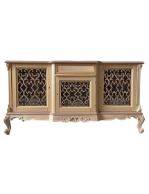 MOBILI 2G - Credenza 3 porte 1 cassetto classica barocco Legno grezzo incisa 174x60x92 vista frontale