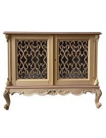 MOBILI 2G - Credenza 2 porte classica barocco Legno grezzo incisa 118x56x92 VISTA FRONTALE