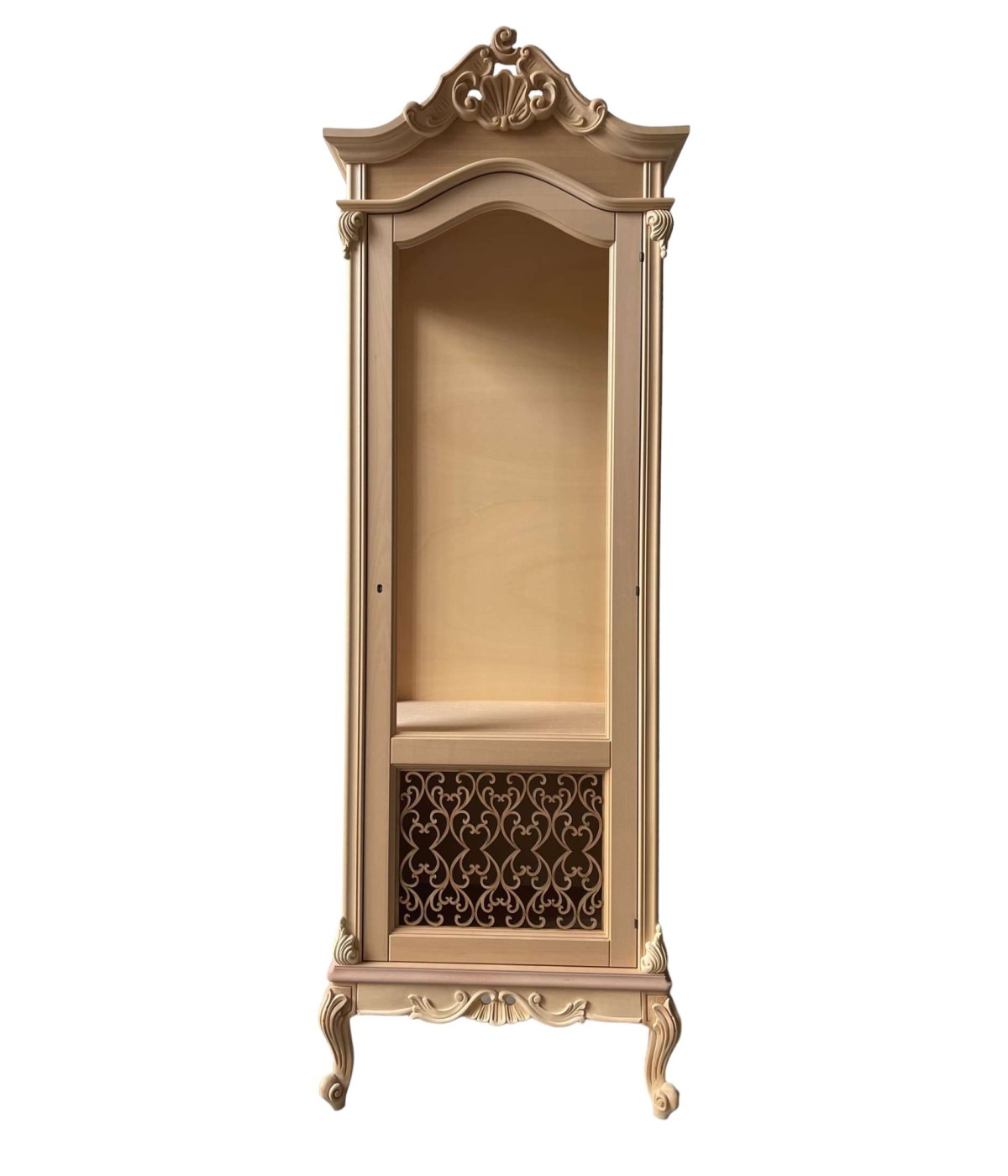 MOBILI 2G - Vetrina 1 anta classica barocco Legno grezzo incisa 72x46x214 VISTA FRONTALE