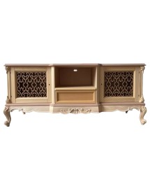 MOBILI 2G - Porta tv 2 ante 1 cassetto classico barocco Legno grezzo incisa 174x60x76 vista frontale