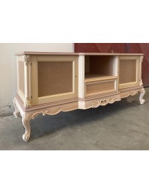 MOBILI 2G - Porta tv con pannello classico barocco Legno grezzo 174x60x189 vista frontale