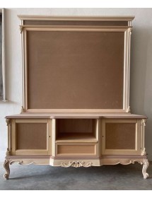 MOBILI 2G - Porta tv con pannello classico barocco Legno grezzo 174x60x76 vista frontale
