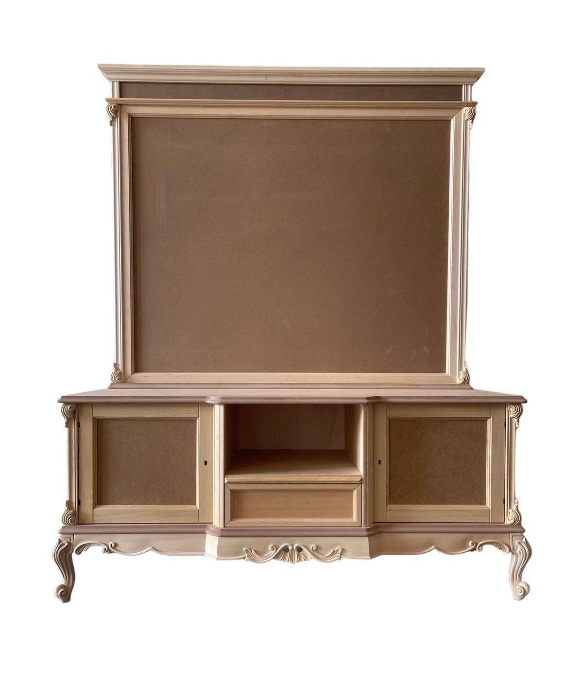 MOBILI 2G - Porta tv con pannello classico barocco Legno grezzo 174x60x189 vista frontale