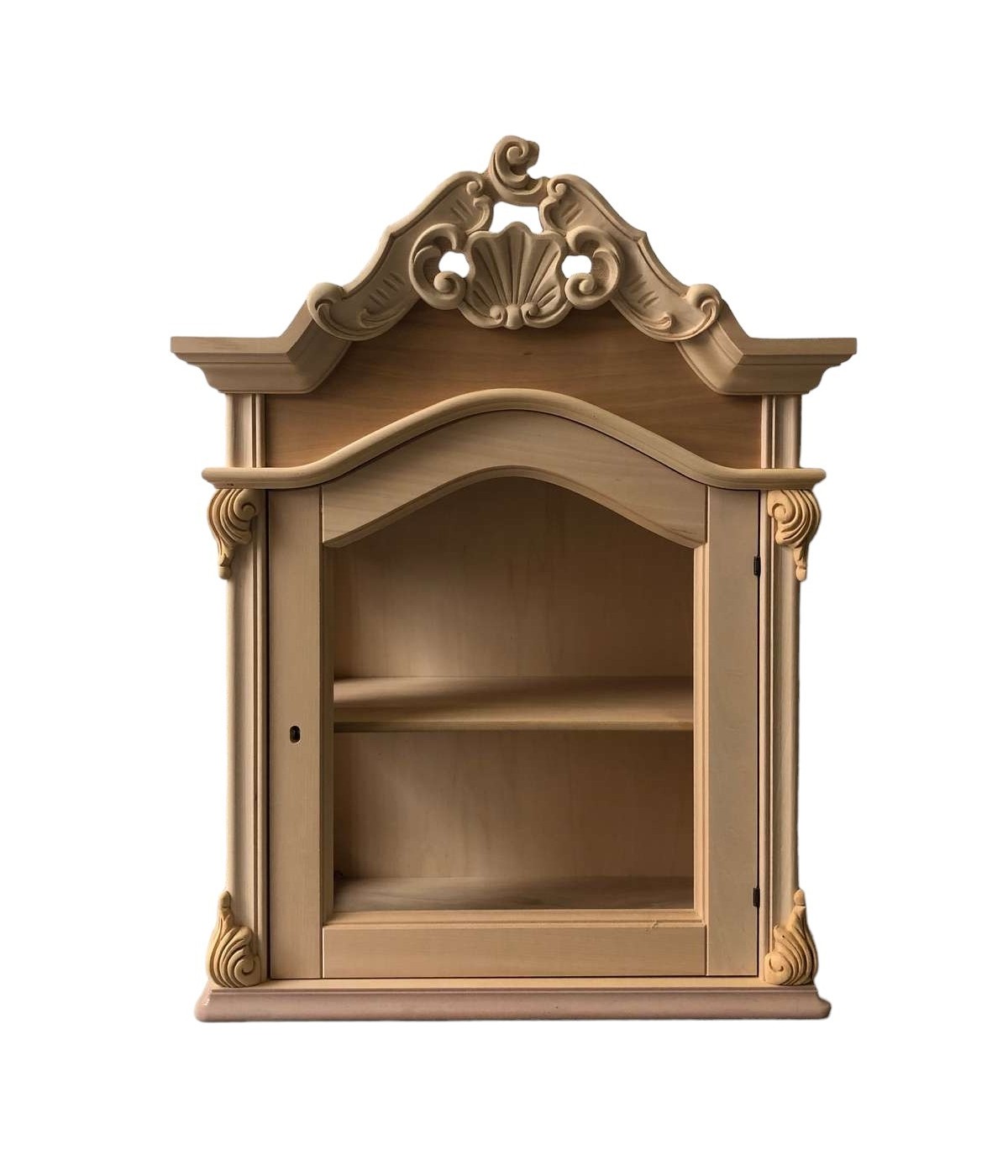 MOBILI 2G - Pensile classico barocco Legno grezzo 66x30x86 vista frontale
