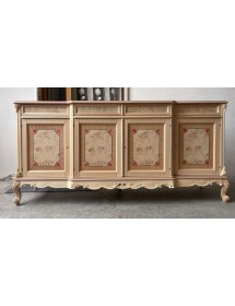 MOBILI 2G - Credenza 4 porte 4 cassetti classica barocco intarsio Legno grezzo 227x60x106 vista frontale