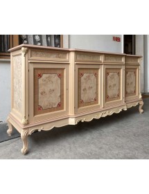 MOBILI 2G - Credenza 4 porte 4 cassetti classica barocco intarsio Legno grezzo 227x60x106 vista frontale