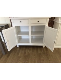 MOBILI 2G - Set 1 cristalliera 1 credenza classica legno shabby chic bianco opaco vista frontale