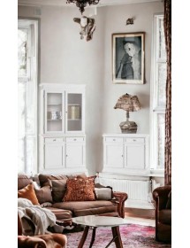 MOBILI 2G - Set 1 cristalliera 1 credenza classica legno shabby chic bianco opaco vista frontale