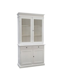 MOBILI 2G - Set 1 cristalliera 1 credenza classica legno shabby chic bianco opaco vista frontale