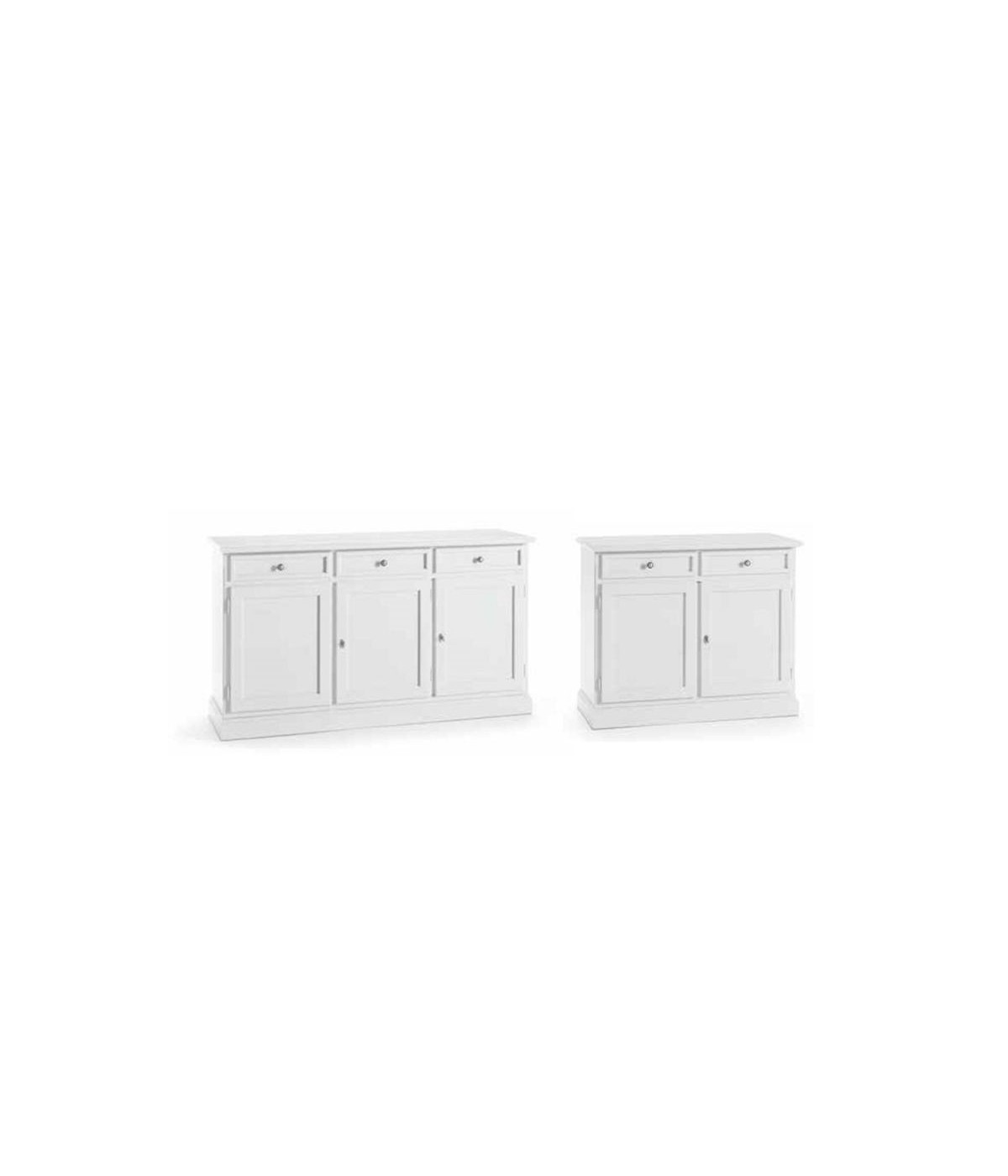 MOBILI 2G - Set 2 credenze classiche legno shabby chic bianco opaco vista frontale