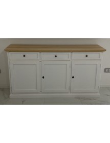 MOBILI 2G - Composizione soggiorno 1 tavolo 4 sedie 1 credenza legno shabby bicolore VISTA FRONTALE