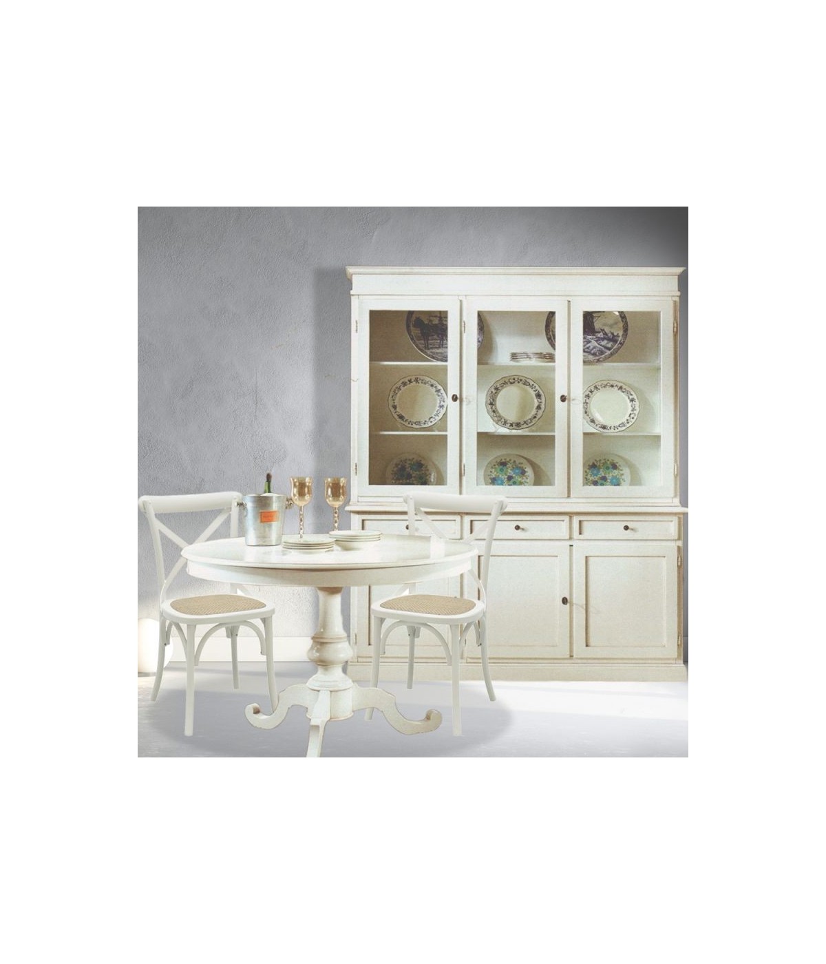 MOBILI 2G - Soggiorno classico legno shabby chic bianco opaco vista frontale