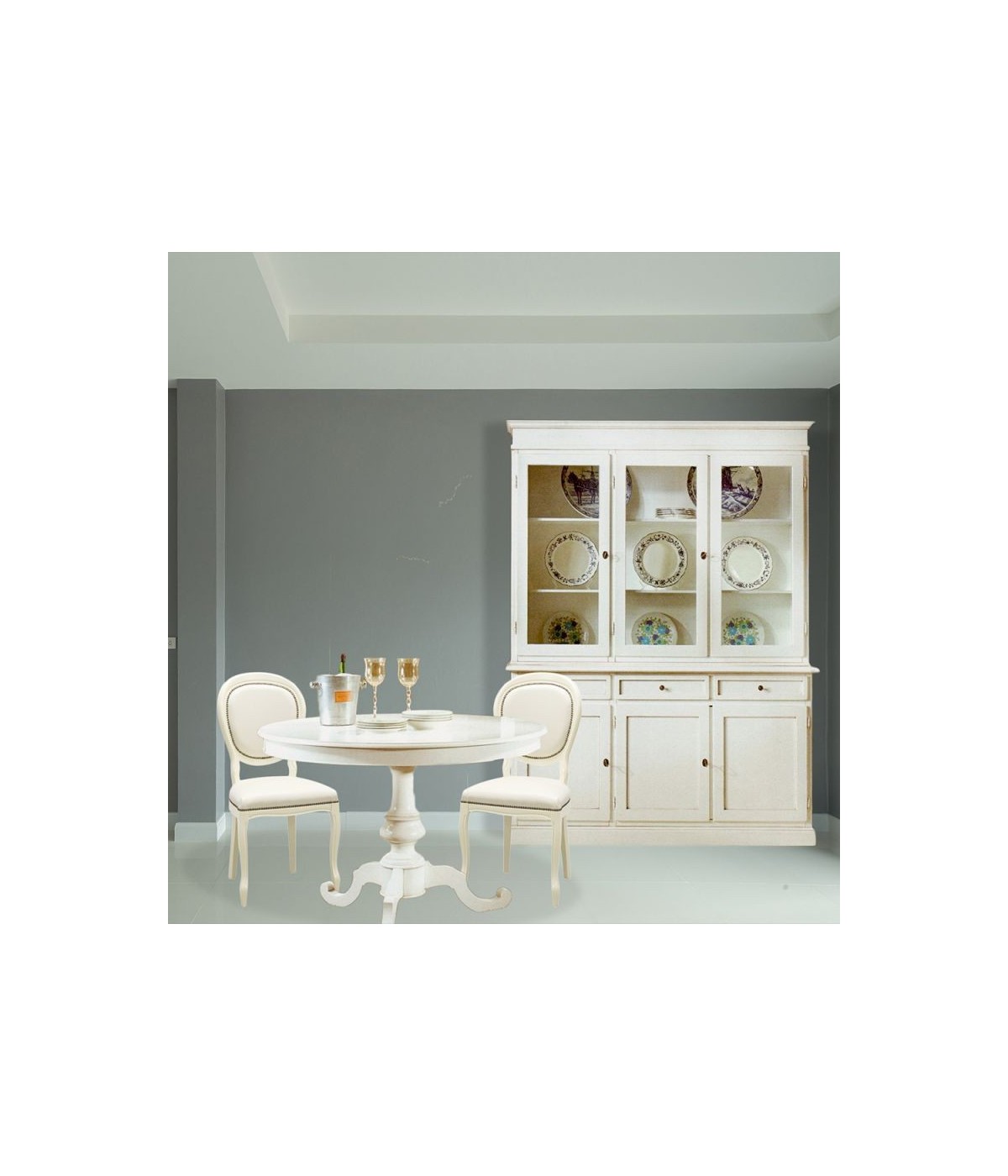MOBILI 2G - Soggiorno classico legno shabby chic bianco opaco vista frontale