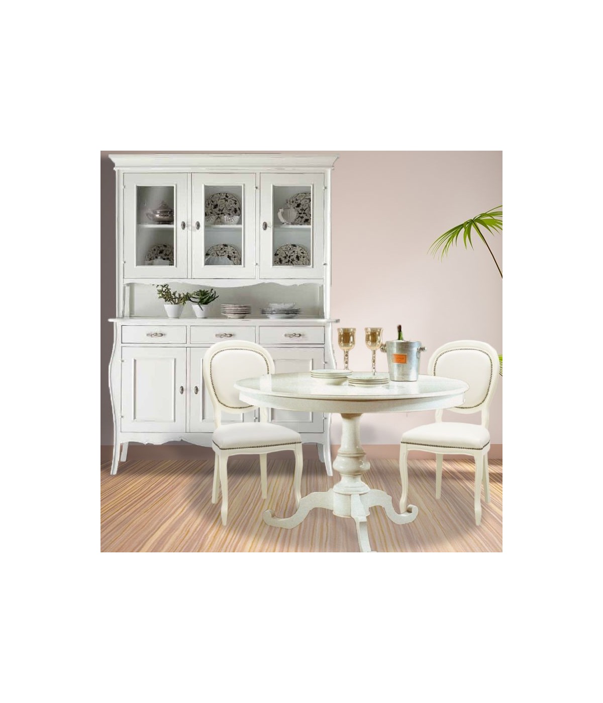MOBILI 2G - Soggiorno classico legno shabby chic bianco opaco vista frontale